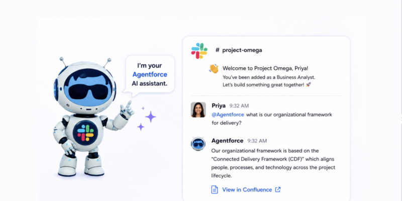image of AI agentforce assistant working in slack to access the organizations knowledge base